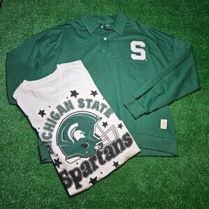 Michigan State Spartans Womens Green Martha Polo LS Tee Pressbox + tshirt